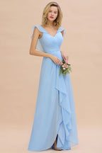 Vestido de dama de honor de gasa con mangas cortas y volantes, corte A, para fiesta de boda