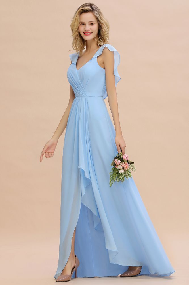 Vestido de dama de honor de gasa con mangas cortas y volantes, corte A, para fiesta de boda
