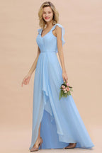 Vestido de dama de honor de gasa con mangas cortas y volantes, corte A, para fiesta de boda