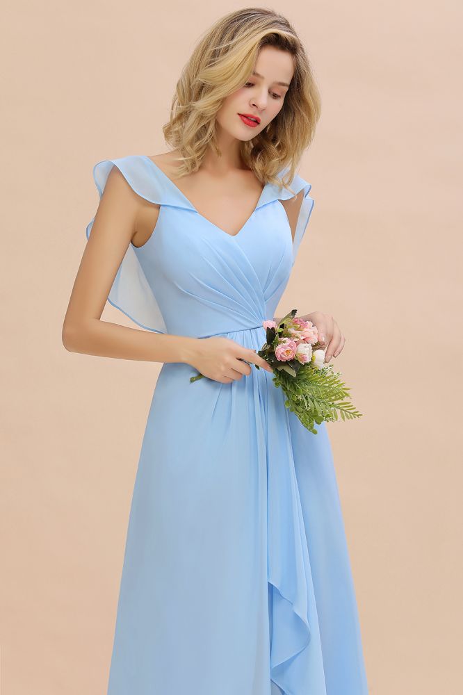 Vestido de dama de honor de gasa con mangas cortas y volantes, corte A, para fiesta de boda