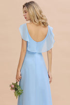 Vestido de dama de honor de gasa con mangas cortas y volantes, corte A, para fiesta de boda