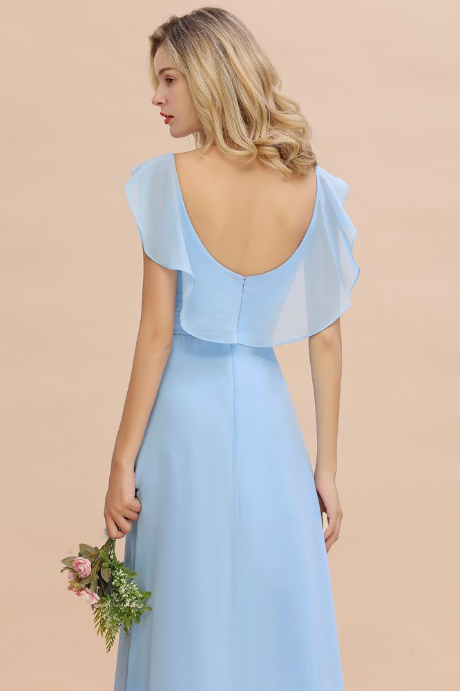 Vestido de dama de honor de gasa con mangas cortas y volantes, corte A, para fiesta de boda
