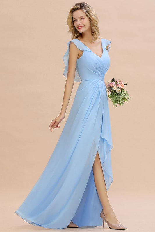 Vestido de dama de honor de gasa con mangas cortas y volantes, corte A, para fiesta de boda