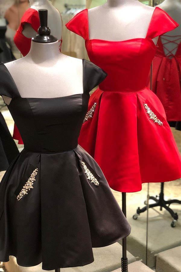 Kurzes, königsblaues Homecoming-Kleid mit Flügelärmeln und Schnürung am Rücken PD321