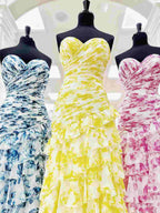 Cassian | Vestidos de fiesta largos de gasa con escote corazón y abertura, estampados de sirena