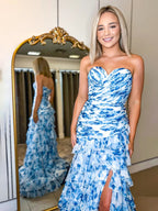 Cassian | Vestidos de fiesta largos de gasa con escote corazón y abertura, estampados de sirena