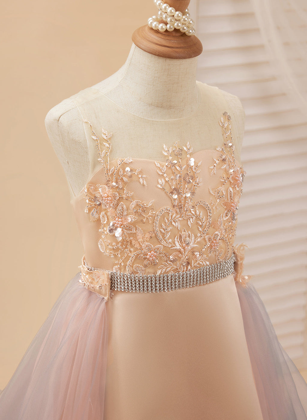 A-Linie Satin Tüll Sweep/Pinsel zug Champagner Kleid (010226776) 