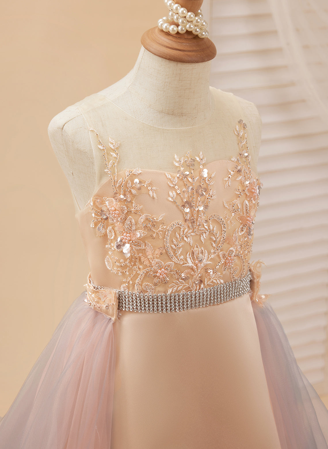 A-Linie Satin Tüll Sweep/Pinsel zug Champagner Kleid (010226776) 
