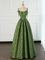 Vestido de noche verde vintage con tirantes finos, corte A, para fiesta de graduación, cumpleaños, Y7567