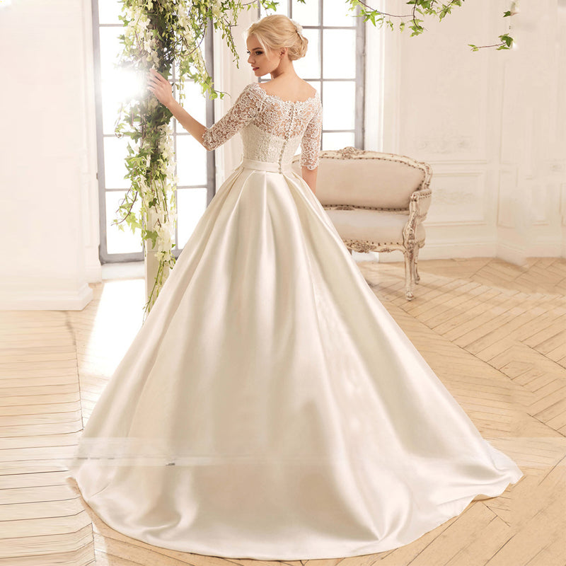 Elegant Lace Wedding Dresses For Women Half Sleevess Bride With Belt Bow Vestidos De Novia Boda Suknia Ślubna Robe Mariée-payinti