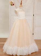 Vestido rosa de tul y organza con corte en A hasta el suelo (010226975)
