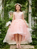 Duchesse-Linie/Princess-Linie Tüll Asymmetrisch Rosa Blumenmädchenkleid 