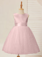 Duchesse-Linie/Princess-Linie Satin Tüll Knielang Blumenmädchenkleid 