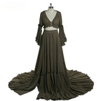 2 Pieces Gown V Neck Maternity Dresses for Photo Shoots Photography Dress Baby Shower Dress for Pregnant Woman SY211008
