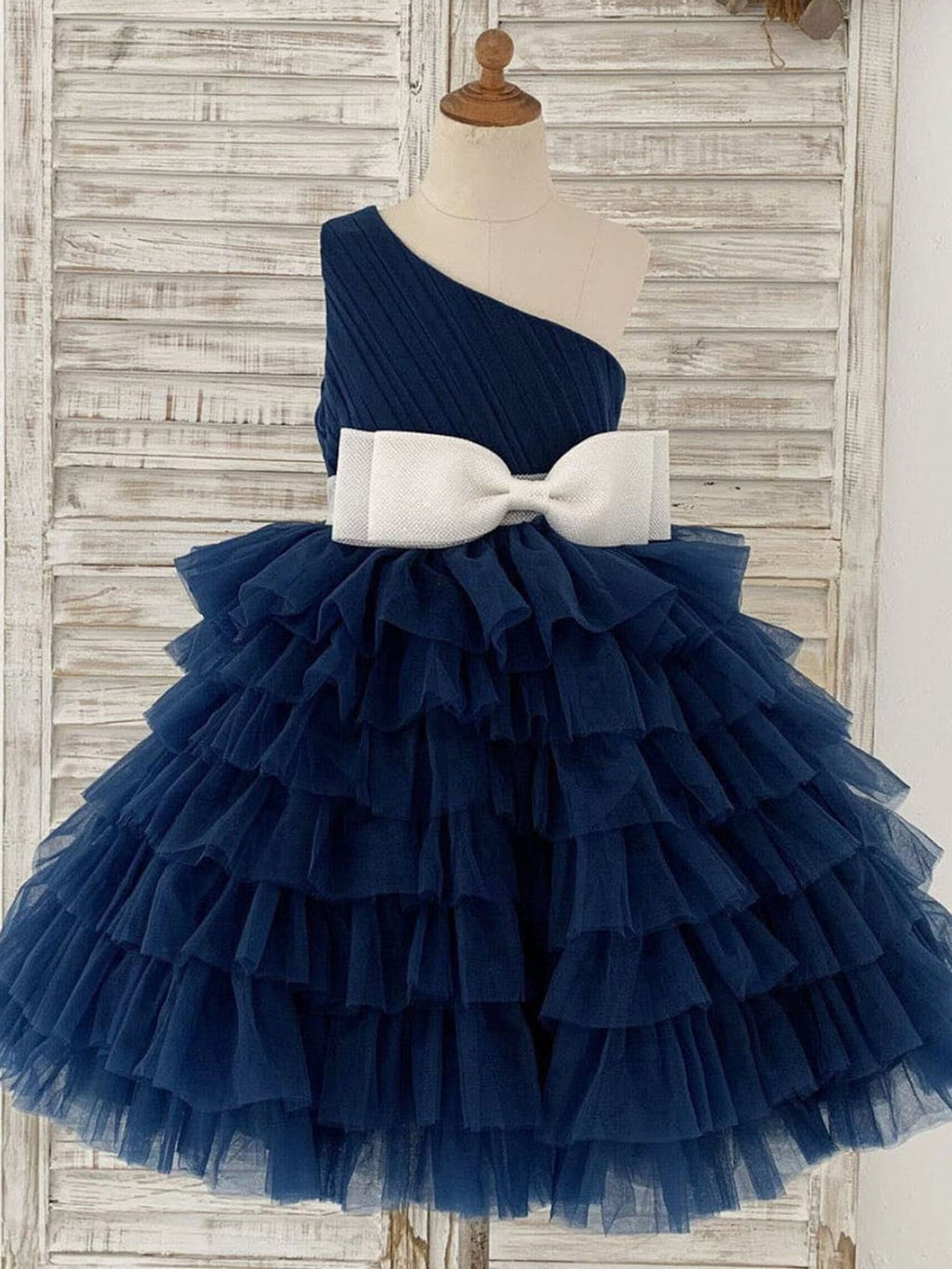 Vestido de niña de las flores de tul hasta la rodilla con corte en A