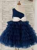 Vestido de niña de las flores de tul hasta la rodilla con corte en A