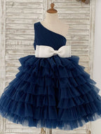 Vestido de niña de las flores de tul hasta la rodilla con corte en A