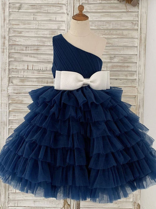 Knielanges A-Linien-Tüllkleid für Blumenmädchen 