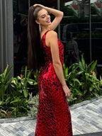 Cerissa | Vestidos de fiesta largos de sirena roja con un solo hombro y lentejuelas