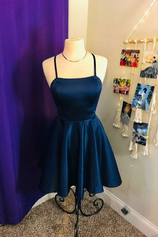 Kurzes Homecoming-Kleid aus festem Satin, A-Linien-Abschlusskleid Y1865