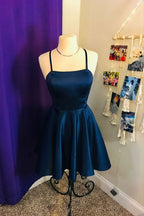 Vestido corto de satén liso para regreso a casa, vestido de graduación de corte A Y1865