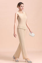 Vestido largo de gasa color champán para madre de la novia, dos piezas con chaqueta