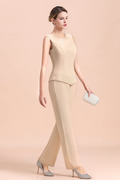 Champagne Long Chiffon Mother of the Bride Dress Two Pieces With Jacket