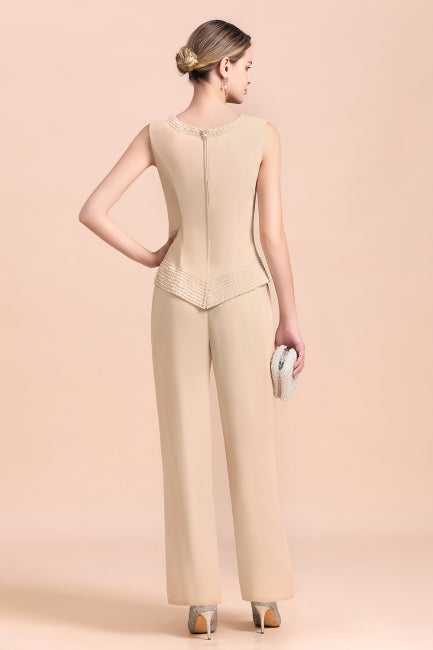 Champagne Long Chiffon Mother of the Bride Dress Two Pieces With Jacket