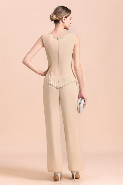Champagne Long Chiffon Mother of the Bride Dress Two Pieces With Jacket