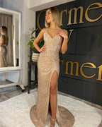 Glitter Evening Gown Sparkly Prom Dress With Slit