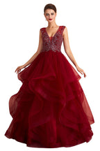 Charmantes burgunderrotes ärmelloses Partykleid Aline Puffy Tüll Abendkleid mit Pailletten