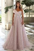 Charmantes bodenlanges, ärmelloses One-Shoulder-A-Linien-Ballkleid mit Pailletten
