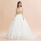 Vestido de novia con apliques de encaje floral encantador, precioso vestido de novia con cuentas blancas