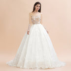 Vestido de novia con apliques de encaje floral encantador, precioso vestido de novia con cuentas blancas