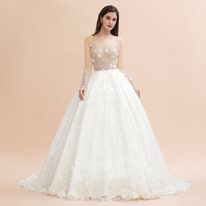 Vestido de novia con apliques de encaje floral encantador, precioso vestido de novia con cuentas blancas