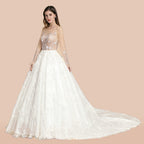 Vestido de novia con apliques de encaje floral encantador, precioso vestido de novia con cuentas blancas