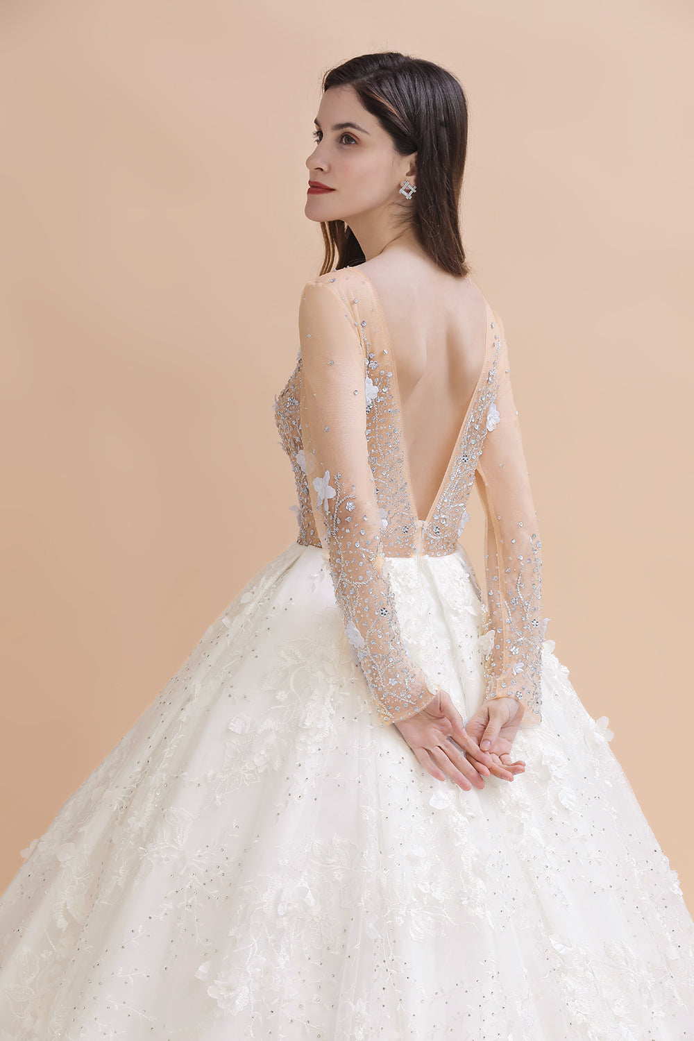 Vestido de novia con apliques de encaje floral encantador, precioso vestido de novia con cuentas blancas