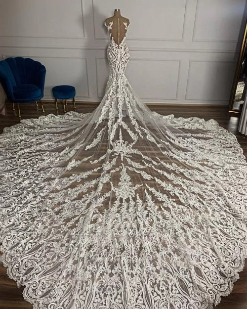 Bezauberndes Jewel Garden ärmelloses Meerjungfrau-Brautkleid aus Tüll mit Applikationen