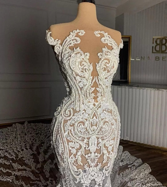 Bezauberndes Jewel Garden ärmelloses Meerjungfrau-Brautkleid aus Tüll mit Applikationen