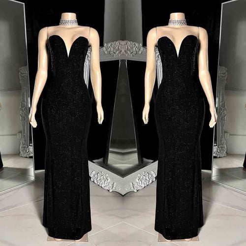 Charming Long Black V-neck Sleeveless Mermaid Prom Dress WIth Beading