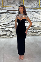 Encantadores vestidos de fiesta formales sin mangas de terciopelo con escote corazón y corte sirena