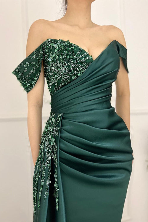 Charmantes langes Satin Sweetheart Portrait Ballkleid mit gerüschtem