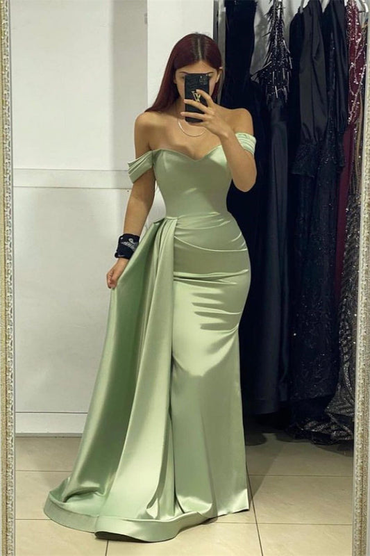 Vestido de fiesta de sirena con escote en forma de corazón, largo y encantador, de satén y hombros descubiertos