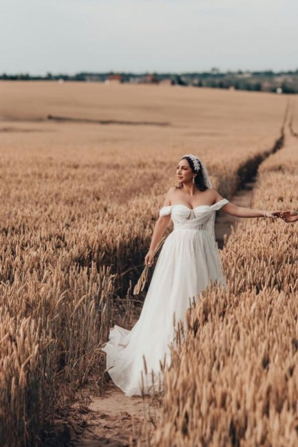 Bezauberndes langes weißes ärmelloses A-Linien-Brautkleid aus Tüll mit Spitze