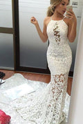 Vestido de novia sexy color marfil con cola de sirena y cepillo