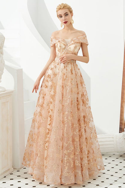 Vestido de princesa Aline con hombros descubiertos y tul con vuelo para fiesta de noche, vestido de quinceañera