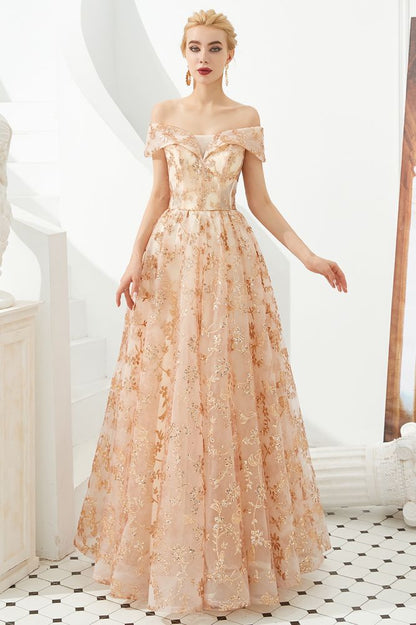 Vestido de princesa Aline con hombros descubiertos y tul con vuelo para fiesta de noche, vestido de quinceañera