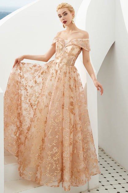 Vestido de princesa Aline con hombros descubiertos y tul con vuelo para fiesta de noche, vestido de quinceañera