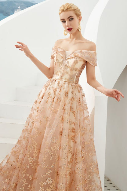 Vestido de princesa Aline con hombros descubiertos y tul con vuelo para fiesta de noche, vestido de quinceañera