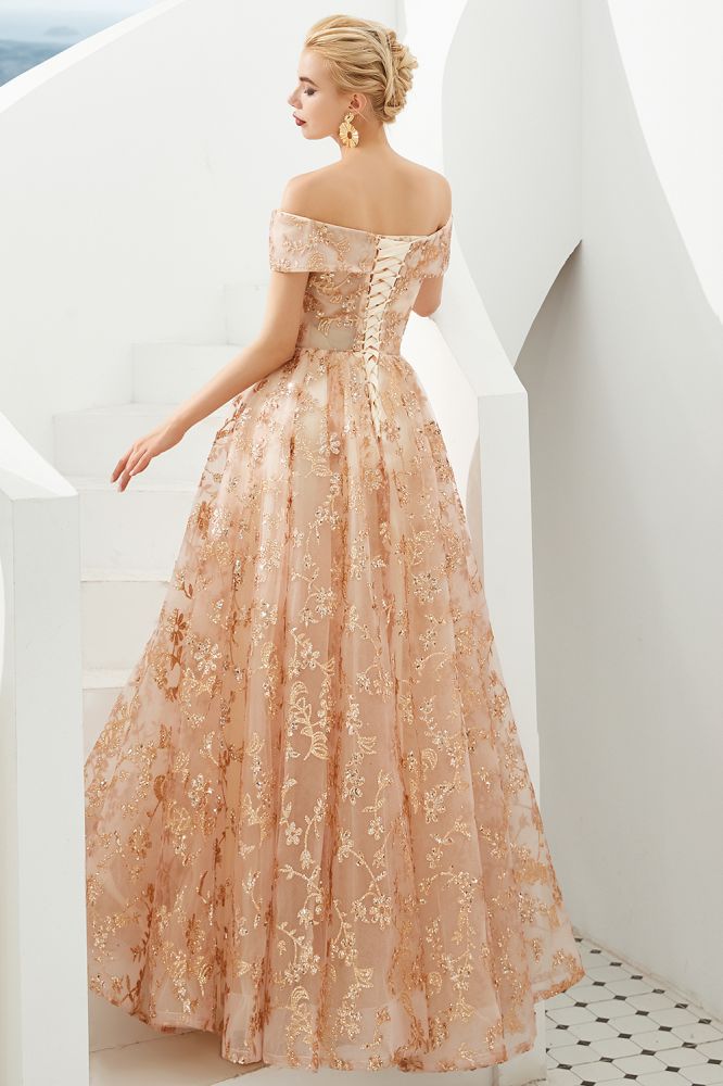 Vestido de princesa Aline con hombros descubiertos y tul con vuelo para fiesta de noche, vestido de quinceañera